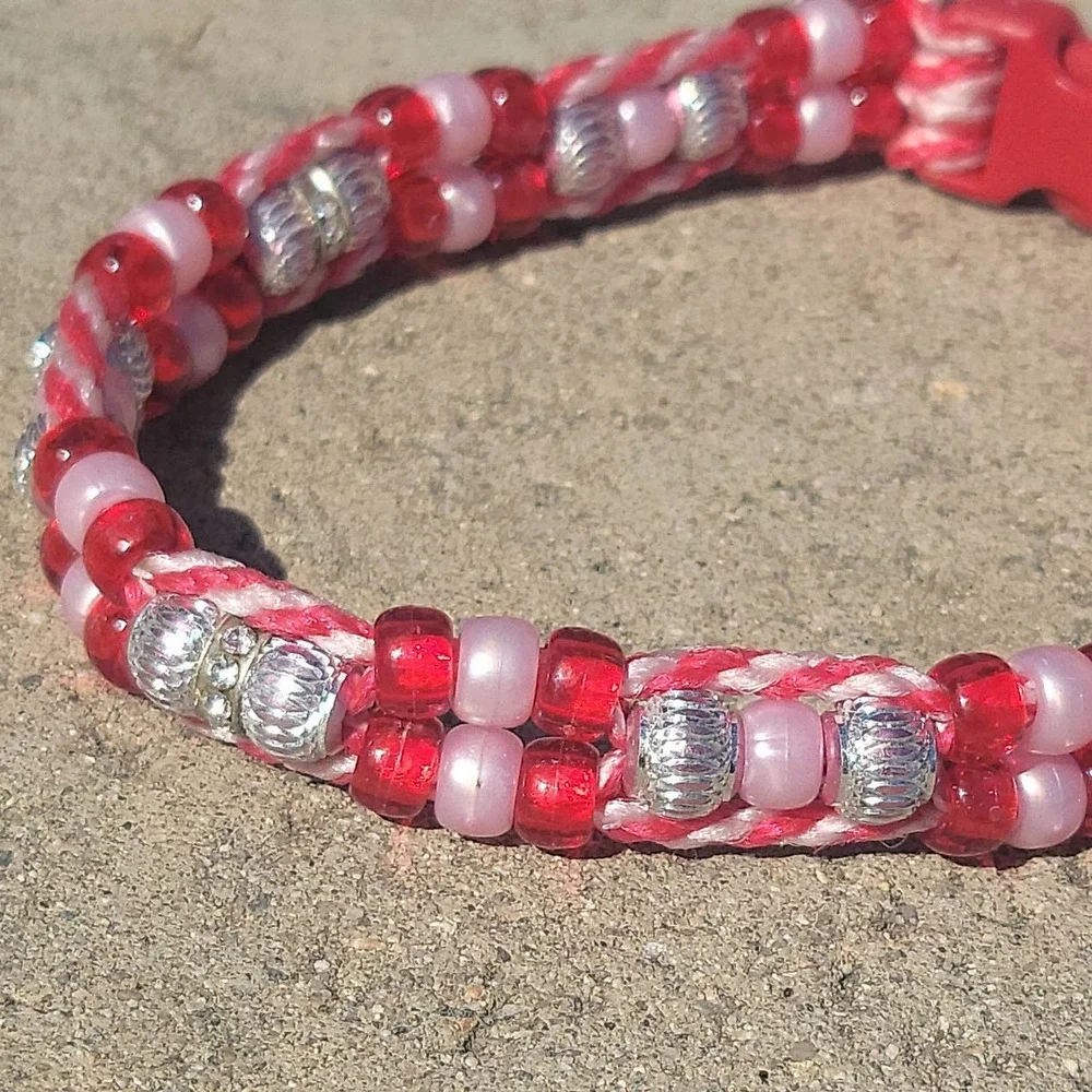 Custom Handmade Beaded Bling Dog Collar Candy Cane